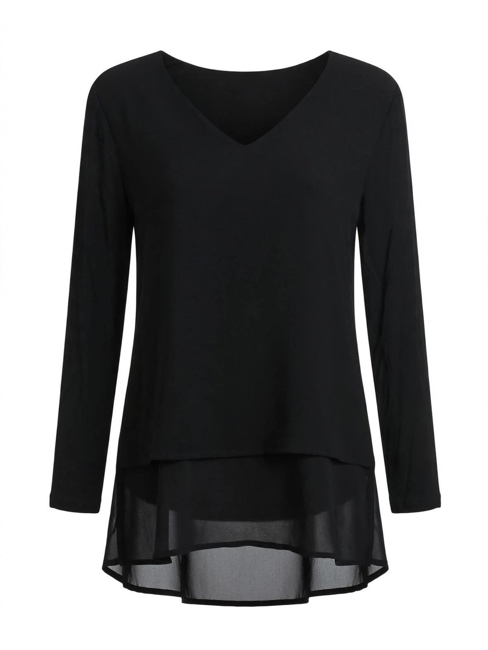 Michael Kors NWT Size XS Black V-Neck Top Layered Sheer Chiffon Hem $110 Long Sl